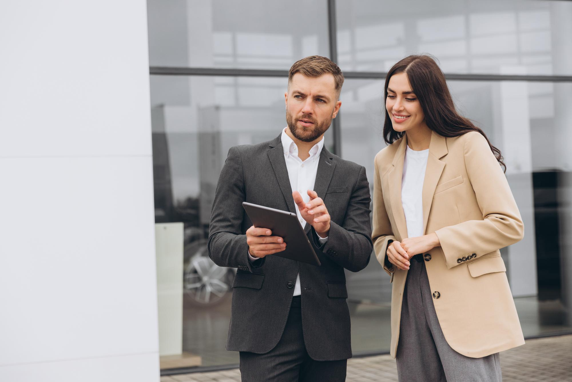 Zwei Finanzexperten mit Tablet