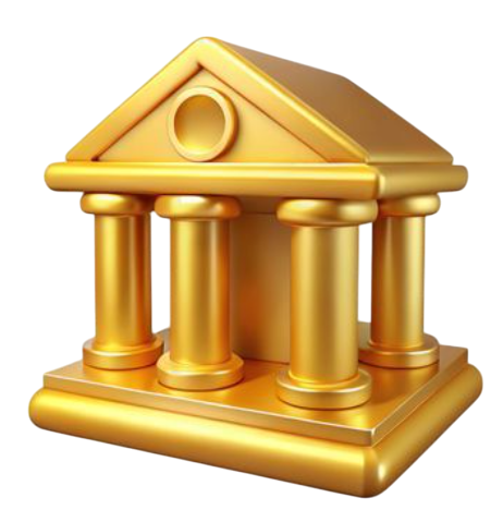Goldenes Bankgebäude Symbol